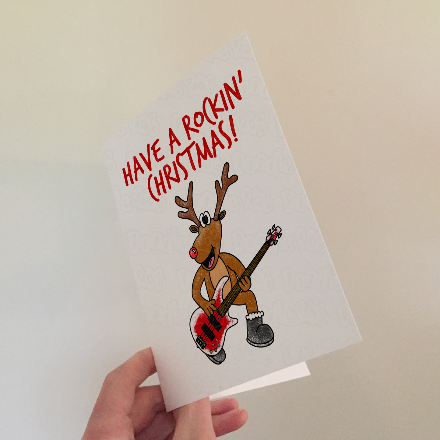 Bassist Christmas Card - Rudolf The Reindeer Playing Bass Guitar - Musician Xmas Card