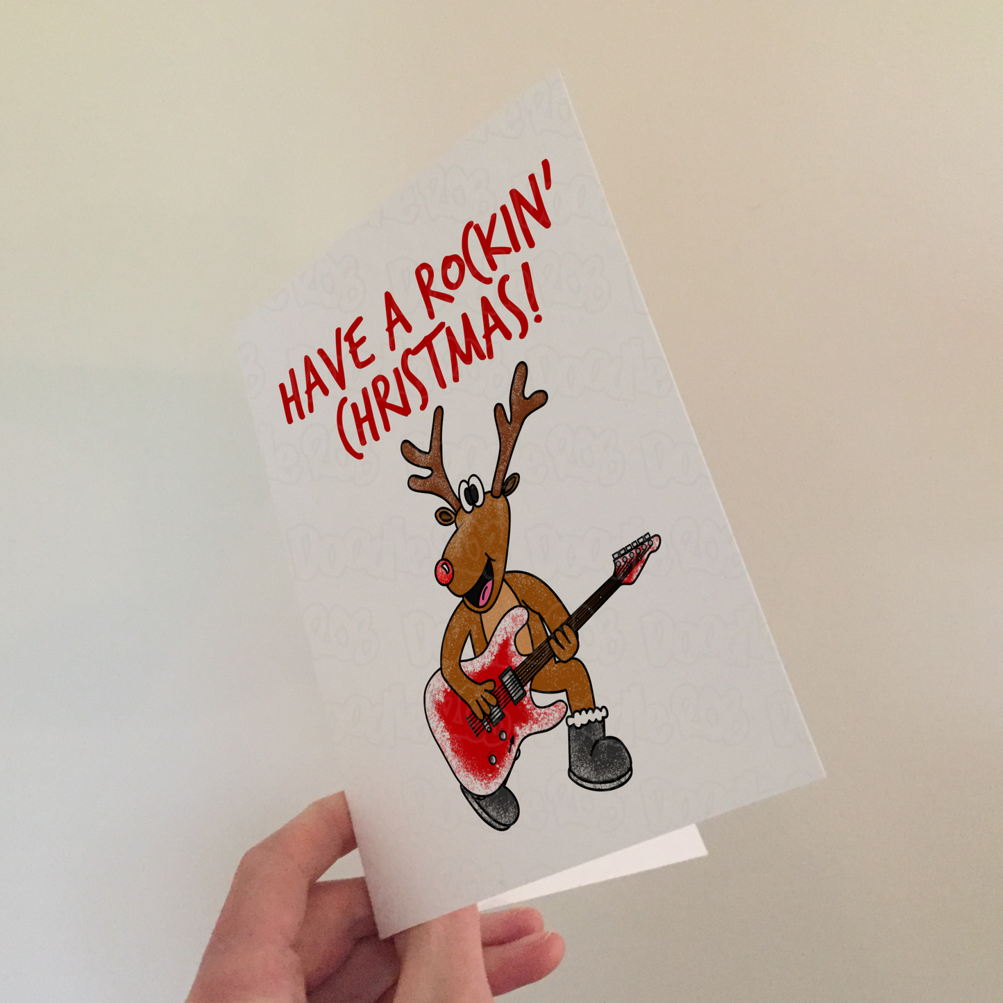 Guitarist Christmas Card - Rudolf The Reindeer Playing Electric Guitar - Musician Xmas Card
