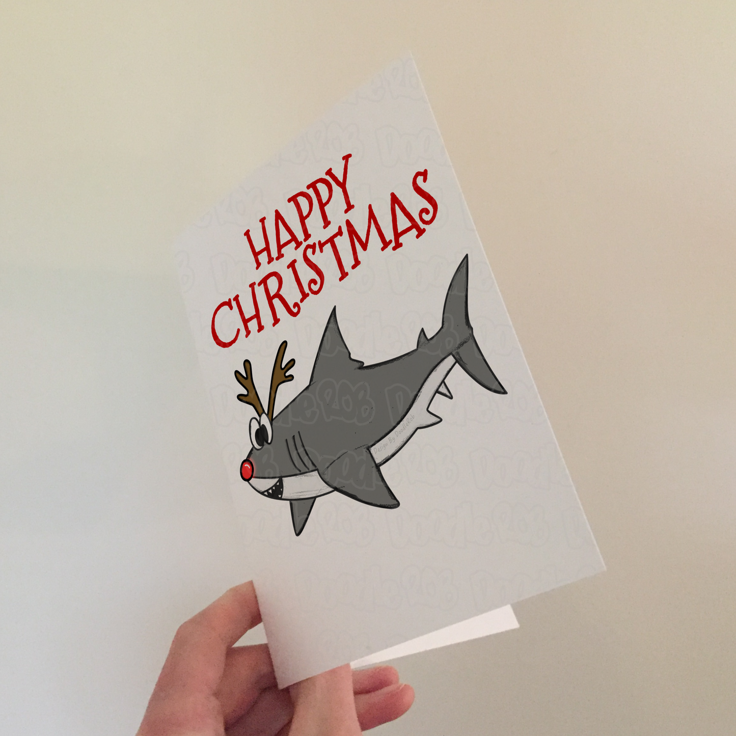 Shark Christmas Card - Wildlife Christmas Card - Rudolf The Reindeer - Shark Xmas Card