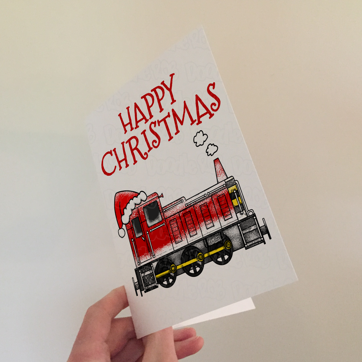 Diesel Train Christmas Card - Train With Santa Hat - Diesel Locomotive Xmas Card