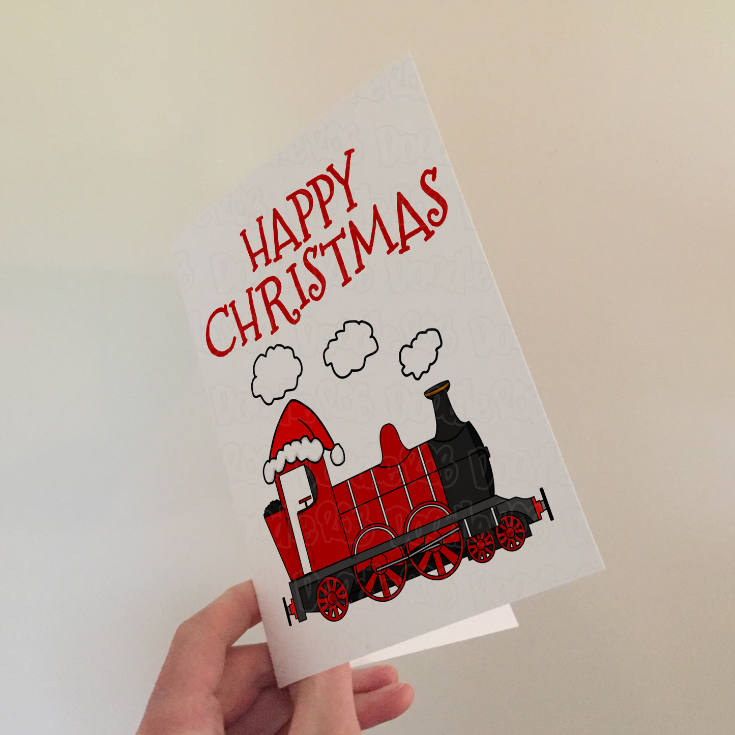 Steam Train Christmas Card - Train With Santa Hat - Steam Locomotive Xmas Card