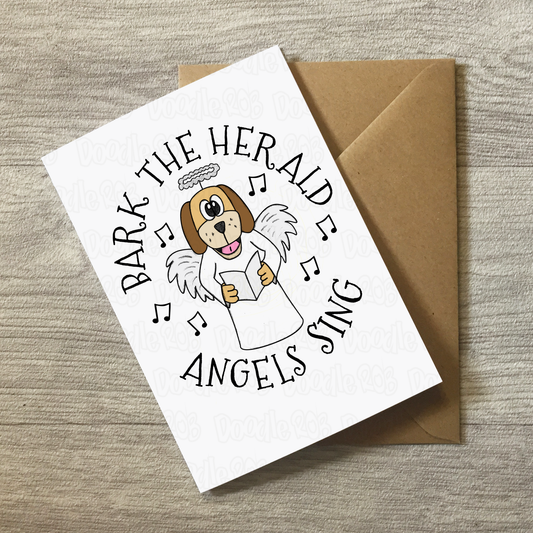Carol Singer Christmas Card - Bark The Herald Angels Sing - Church Christmas Card For Dog Lover