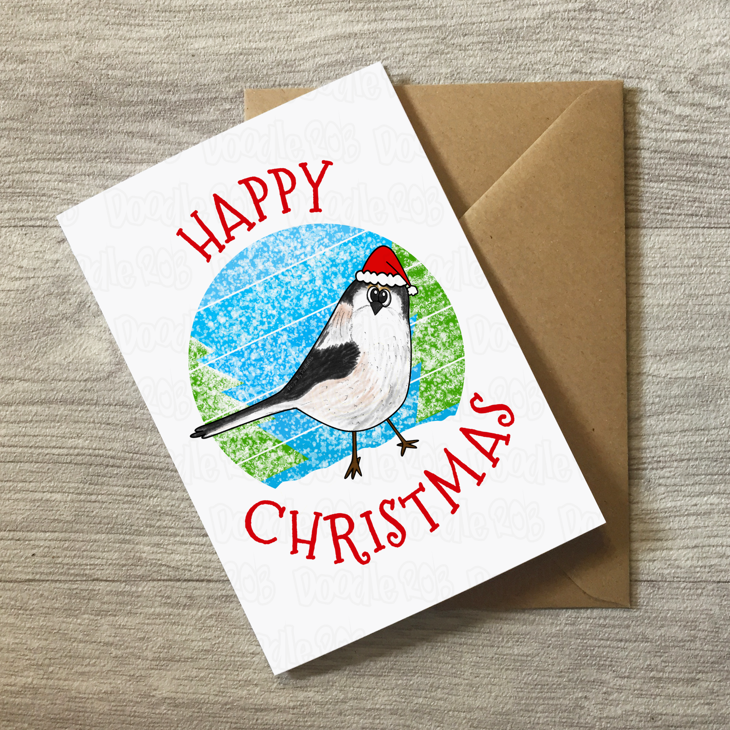 Long-Tailed Tit Bird Christmas Card (Snow) - Bird Watcher Xmas Card