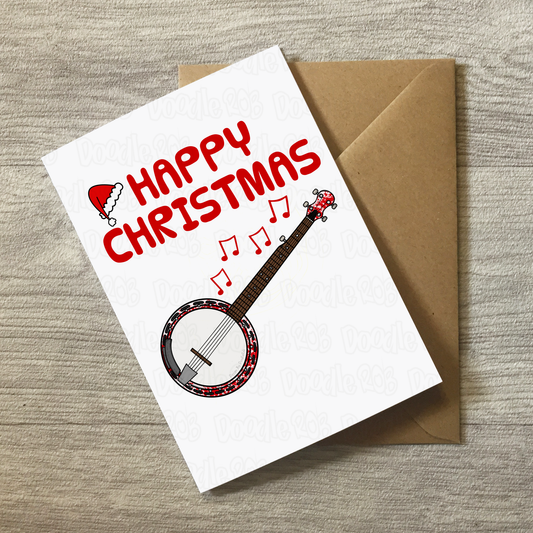 Banjo Christmas Card - Banjoist Greeting Card - Folk Musician Xmas Card