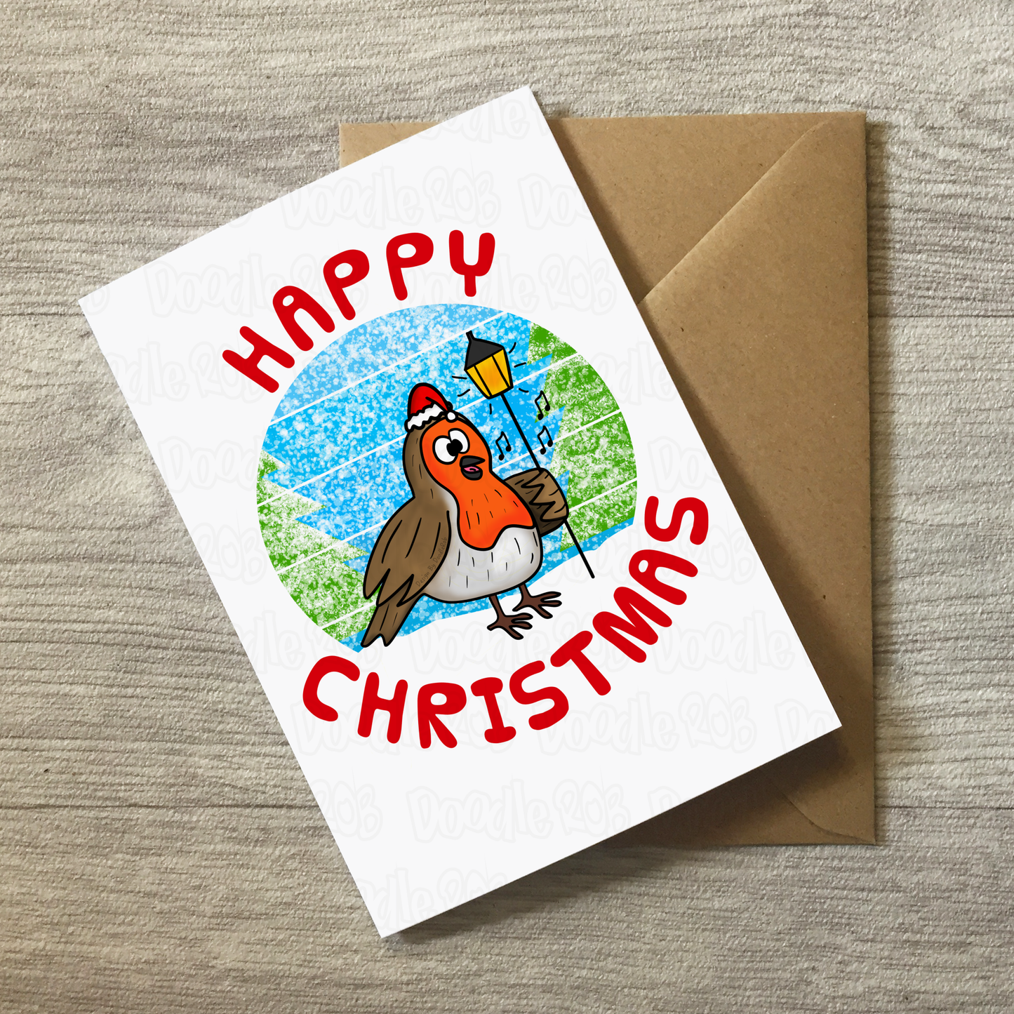 Carol Singer Christmas Card - Robin Xmas Card - Musician Greeting Card