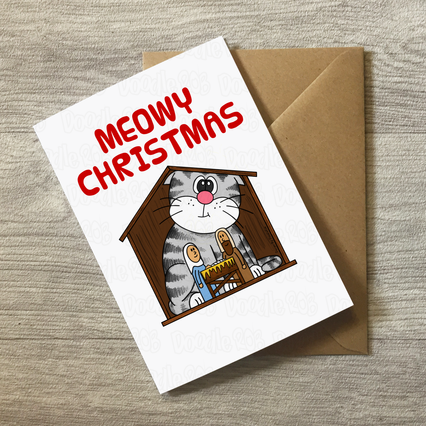 Cat Christmas Nativity Card - Meowy Christmas - Funny Church Christmas Card