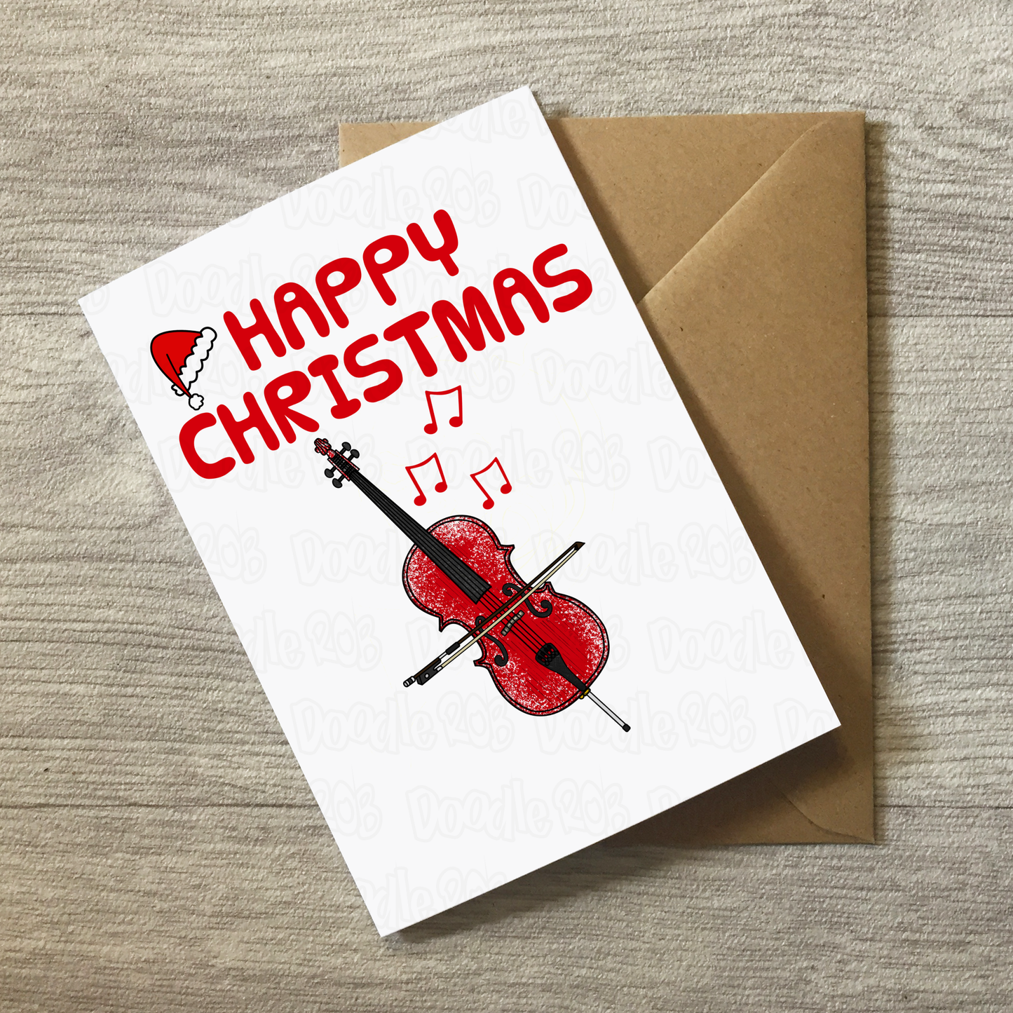 Cello Christmas Card (Santa Hat) - Cellist Xmas Card - String Musician Christmas Card