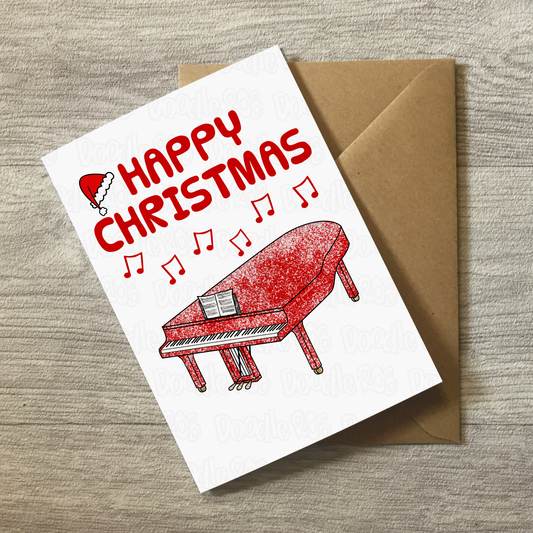 Grand Piano Christmas Card - Pianist Xmas Card - Music Teacher Christmas Card
