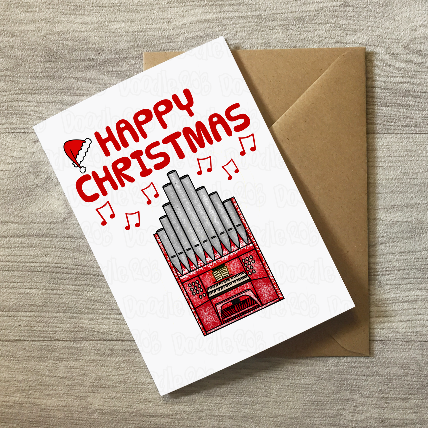 Organist Christmas Card (Santa Hat) - Church Organ Xmas Card - Organ Teacher Christmas Card