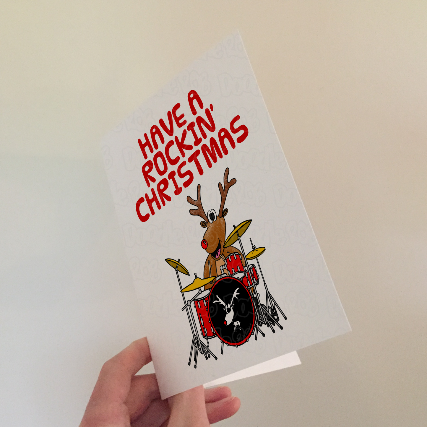 Drummer Christmas Card - Rudolf Playing Drums - Musician Xmas Card