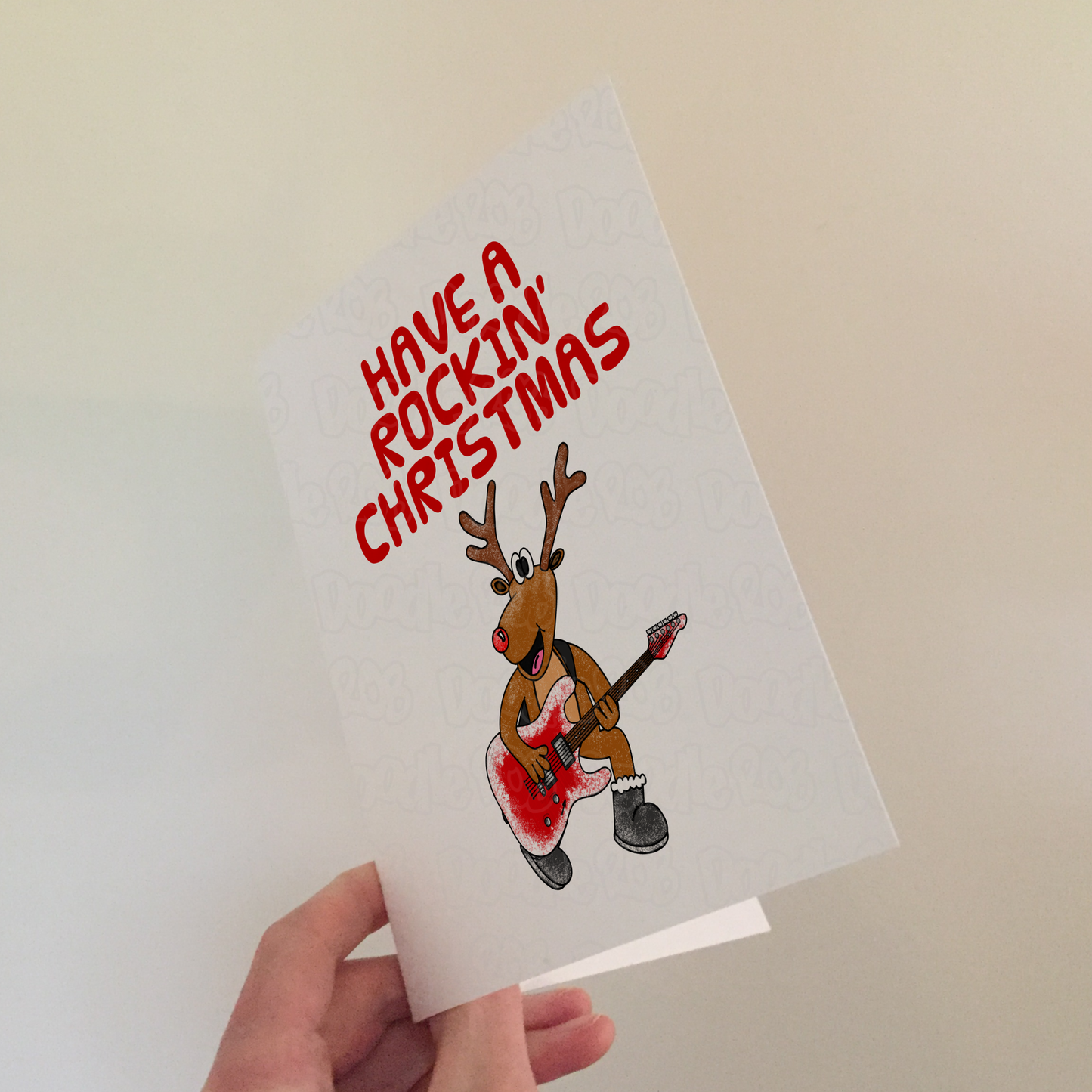 Guitarist Christmas Card - Rudolf The Reindeer Playing Electric Guitar - Musician Xmas Card
