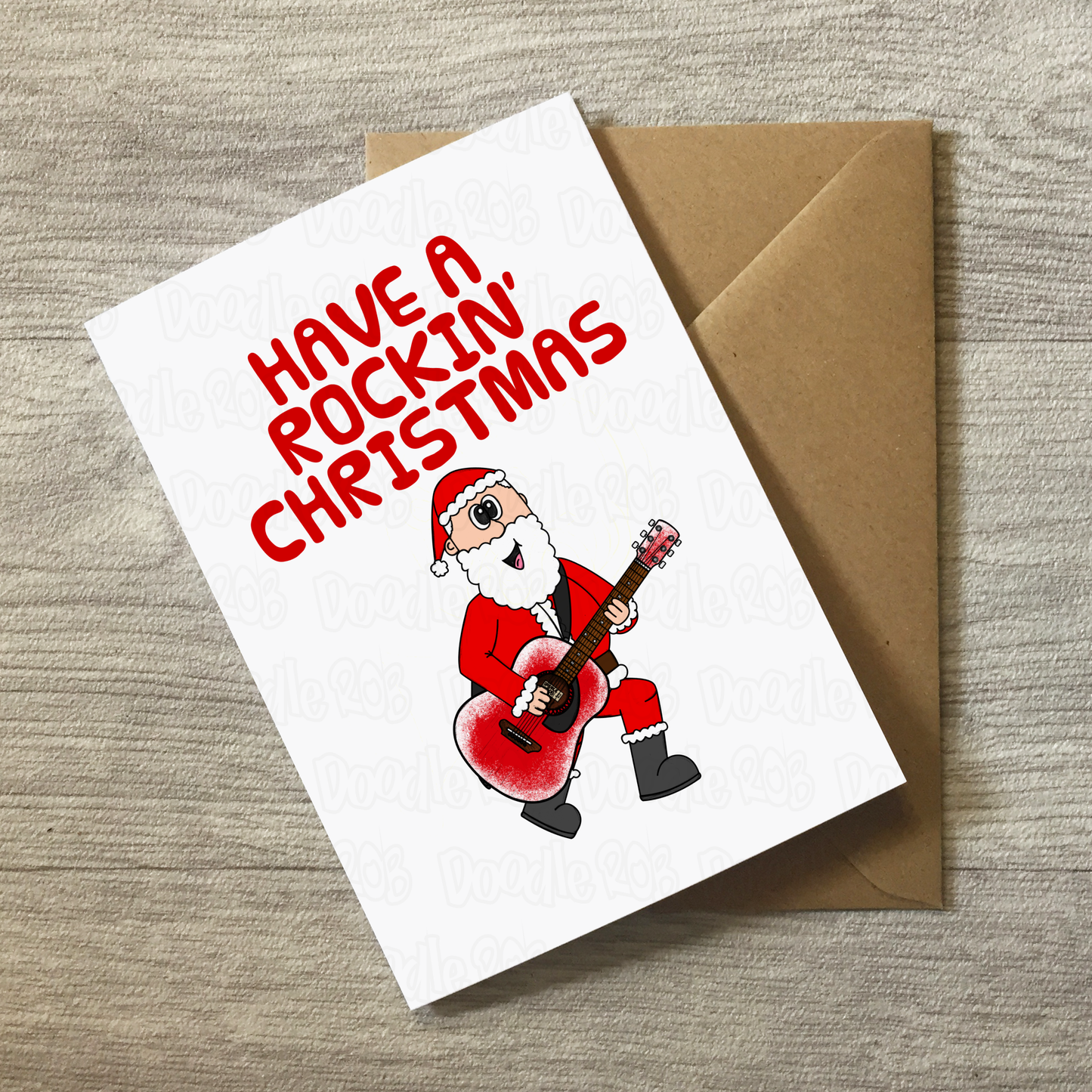 Guitarist Christmas Card - Santa Playing Acoustic Guitar - Musician Xmas Card