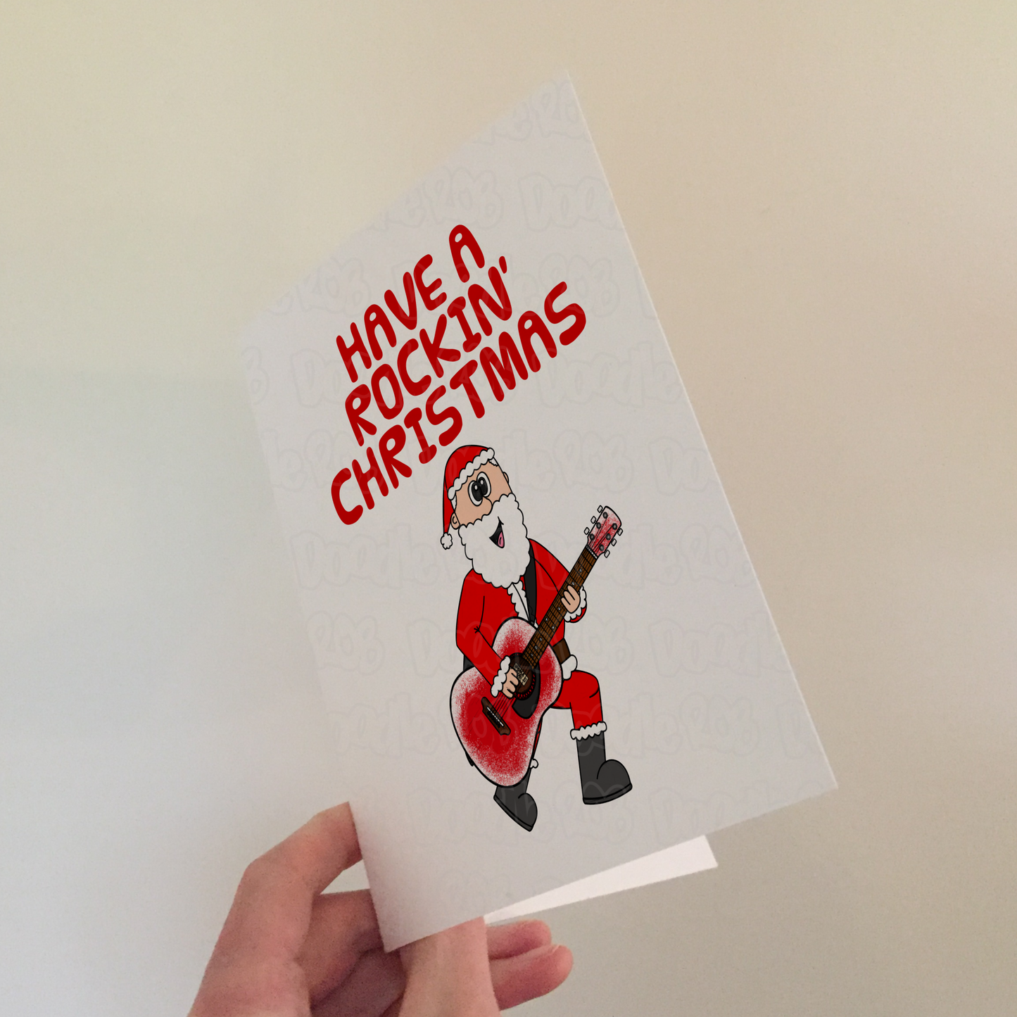 Guitarist Christmas Card - Santa Playing Acoustic Guitar - Musician Xmas Card