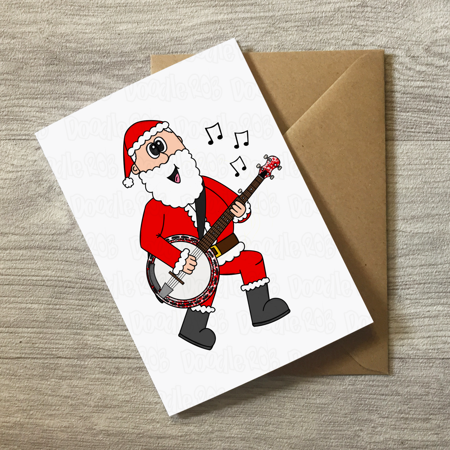 Banjo Christmas Card - Santa Playing Banjo - Banjoist Folk Musician Xmas Card
