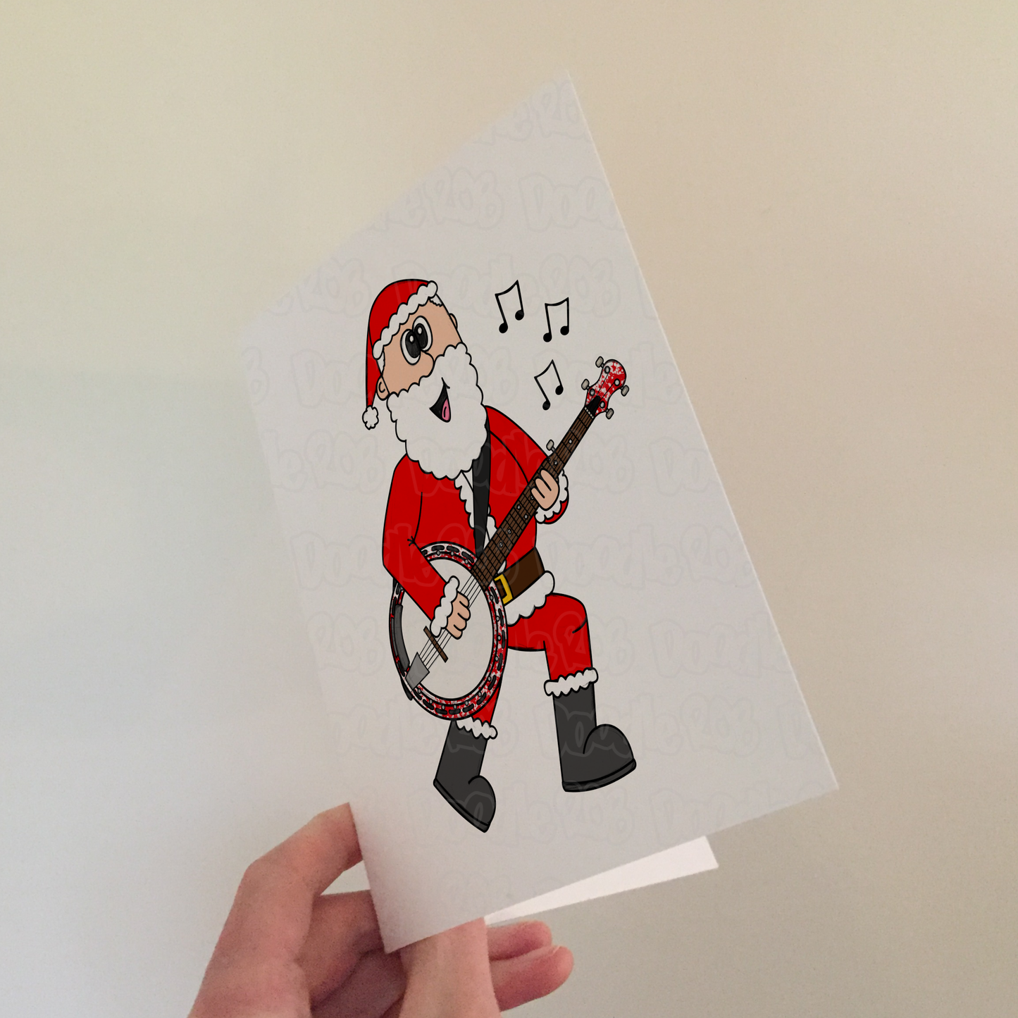 Banjo Christmas Card - Santa Playing Banjo - Banjoist Folk Musician Xmas Card