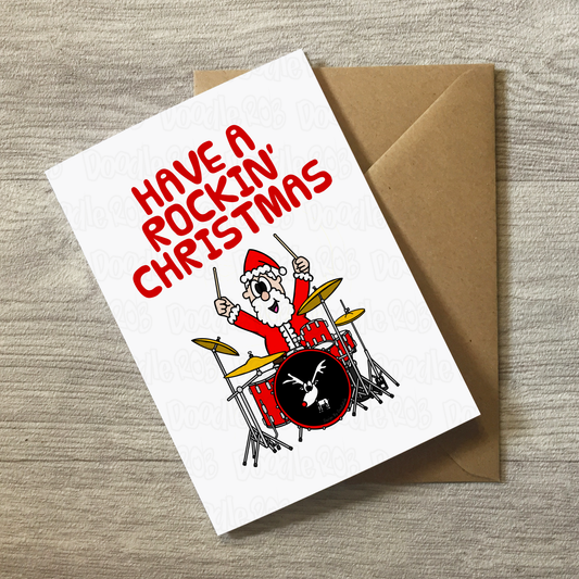 Drummer Christmas Card - Santa Playing Drums - Musician Xmas Card