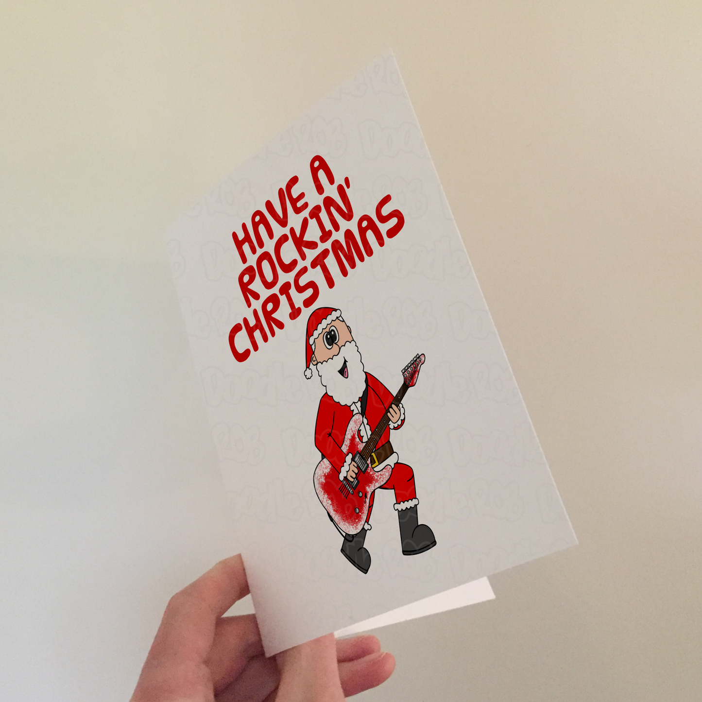 Guitarist Christmas Card - Santa Playing Electric Guitar - Musician Xmas Card