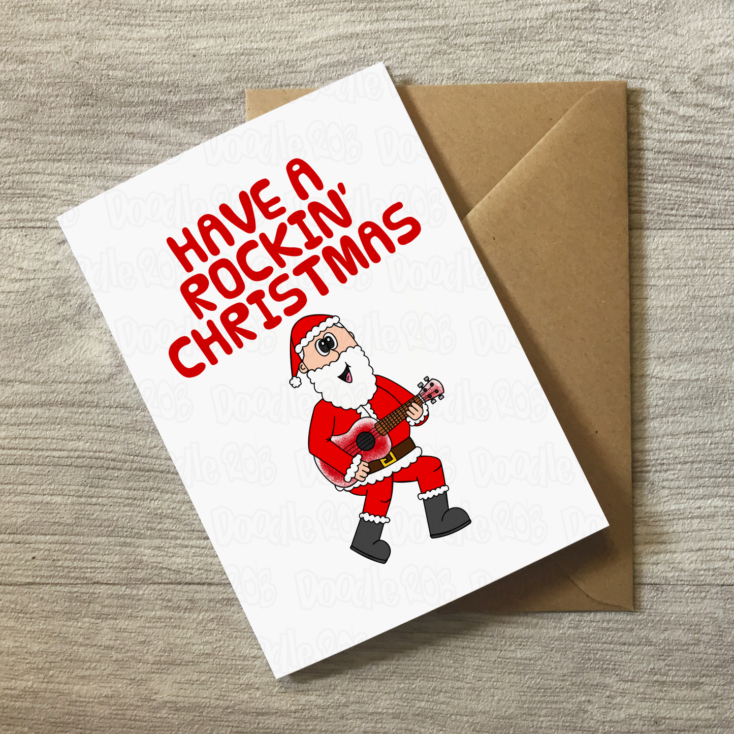Ukulele Christmas Card - Santa Playing Ukulele - Uke Player Musician Xmas Card
