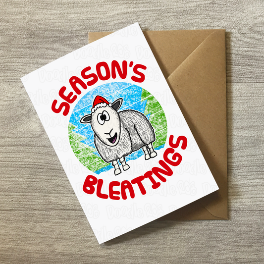 Sheep Christmas Card - Season's Bleatings - Funny Xmas Card For Farmer