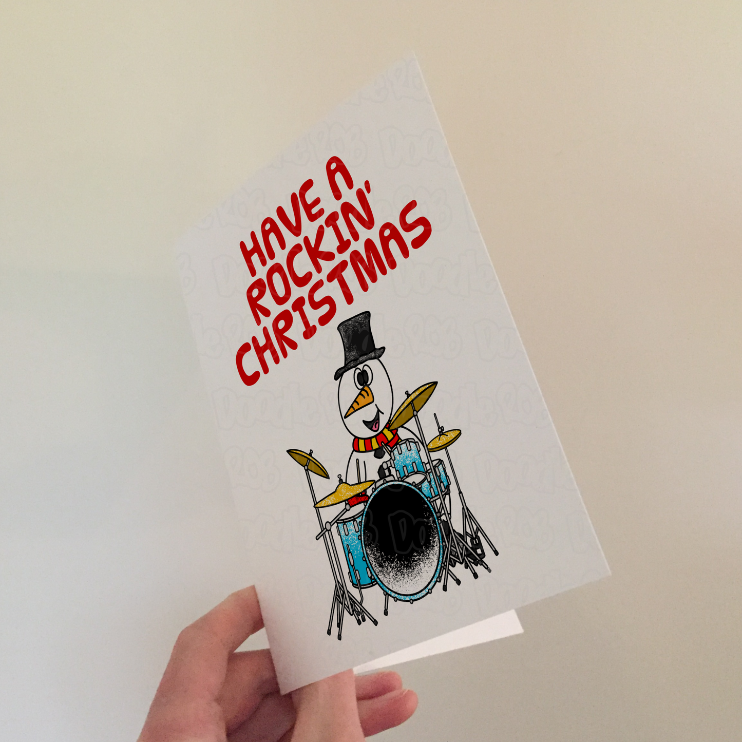 Drummer Christmas Card - Snowman Playing Drums - Drum Teacher Xmas Card