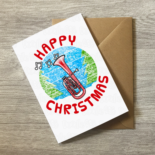 Tenor Horn Christmas Card - Horn Player Xmas Card - Brass Musician Christmas Card