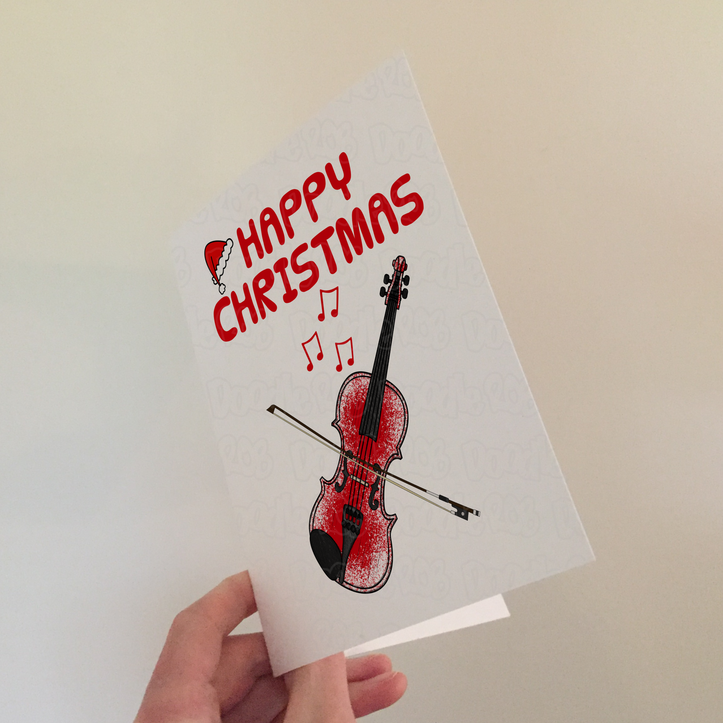 Violin Christmas Card (Santa Hat) - Violinist Xmas Card - String Musician Christmas Card