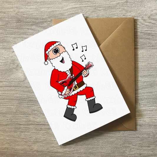 Mandolin Christmas Card - Santa Playing Mandolin - Mandolinist Folk Musician Xmas Card