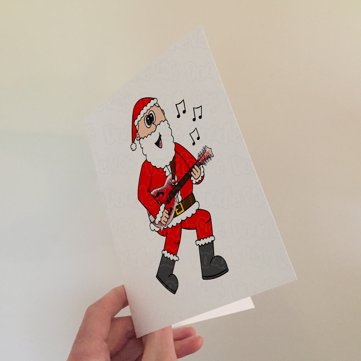 Mandolin Christmas Card - Santa Playing Mandolin - Mandolinist Folk Musician Xmas Card
