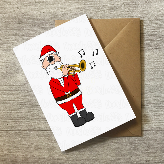 Santa Playing Cornet Christmas Card - Cornetist Xmas Card - Brass Musician Christmas Card