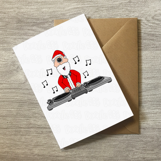 DJ'ing Santa Christmas Card - Music Producer Greeting Card - Xmas Card For DJ