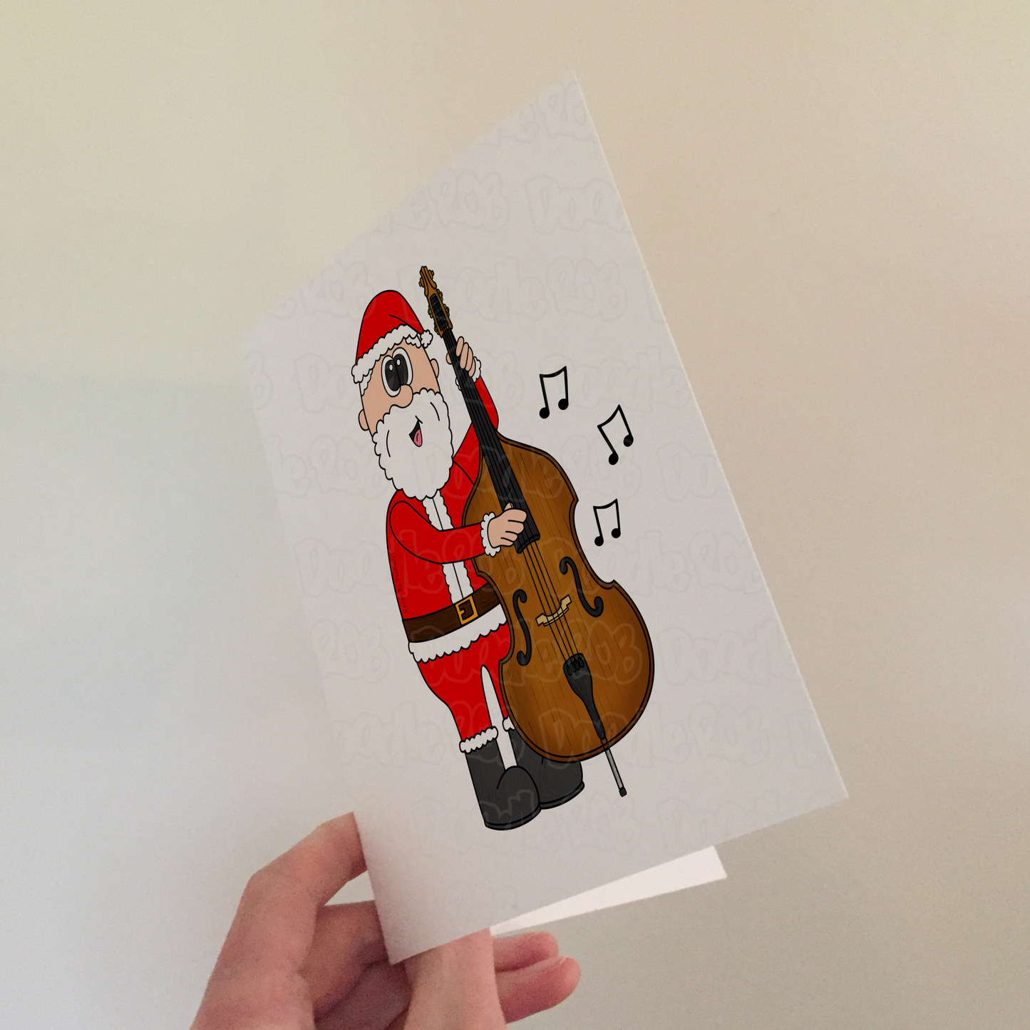 Santa Playing Double Bass Christmas Card - Bassist Jazz Musician Xmas Card