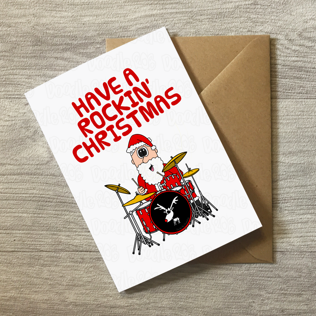 Drummer Christmas Card - Santa Playing Drums - Musician Xmas Card