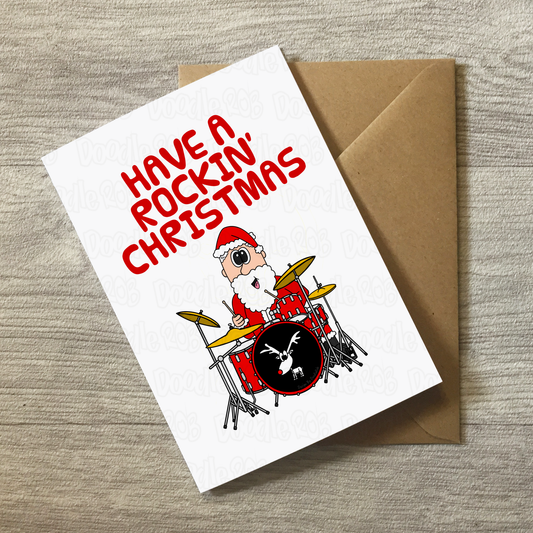 Drummer Christmas Card - Santa Playing Drums - Musician Xmas Card