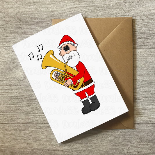 Santa Playing Euphonium Christmas Card - Euphoniumist Brass Musician Xmas Card