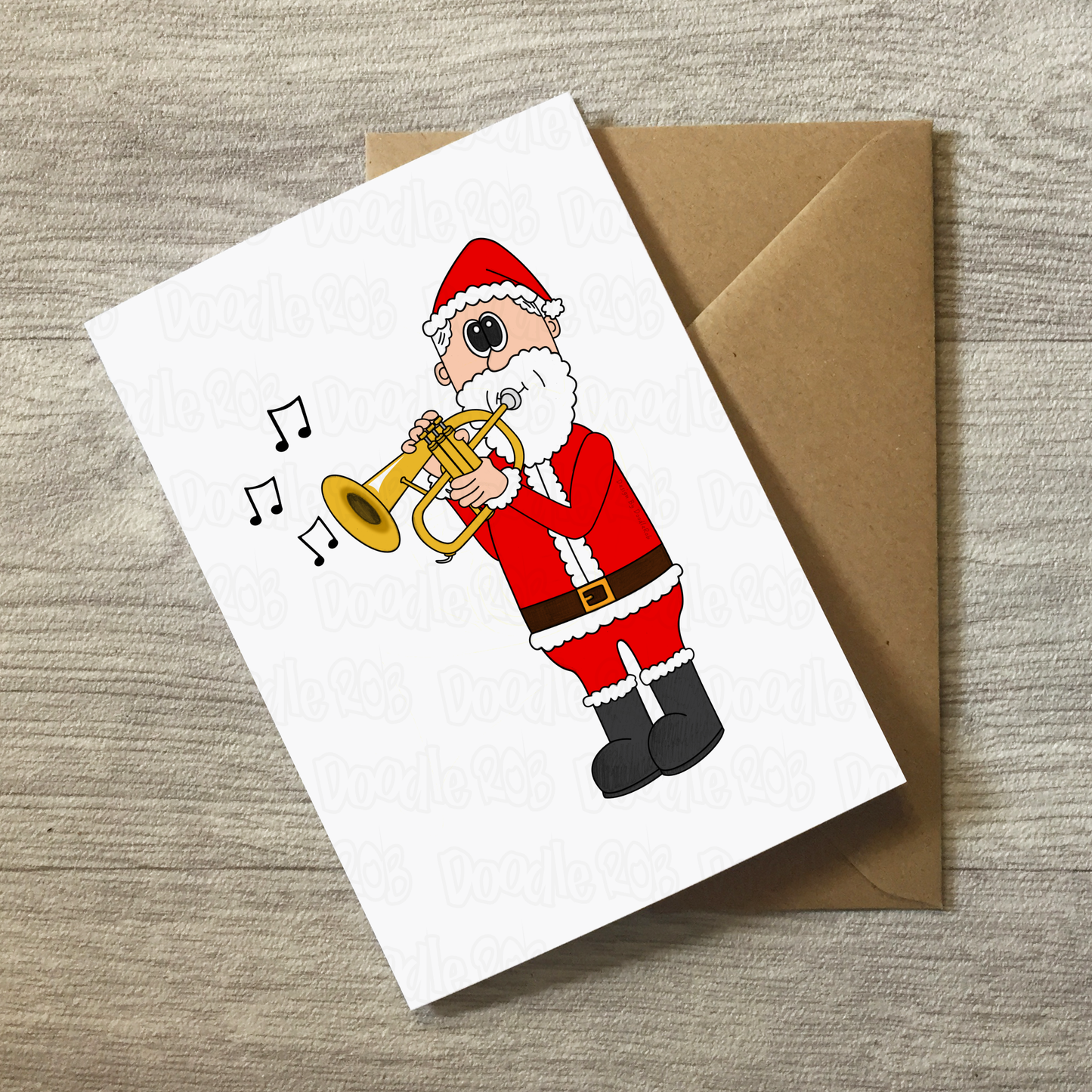 Santa Playing Flugelhorn Christmas Card - Horn Player Card - Brass Musician Xmas Card