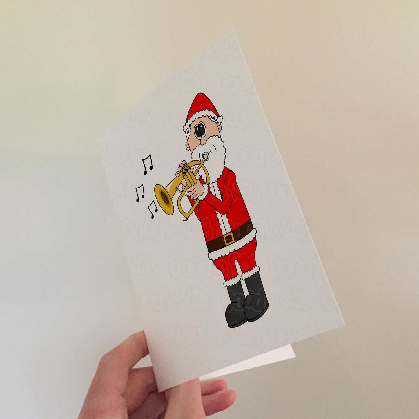 Santa Playing Flugelhorn Christmas Card - Horn Player Card - Brass Musician Xmas Card