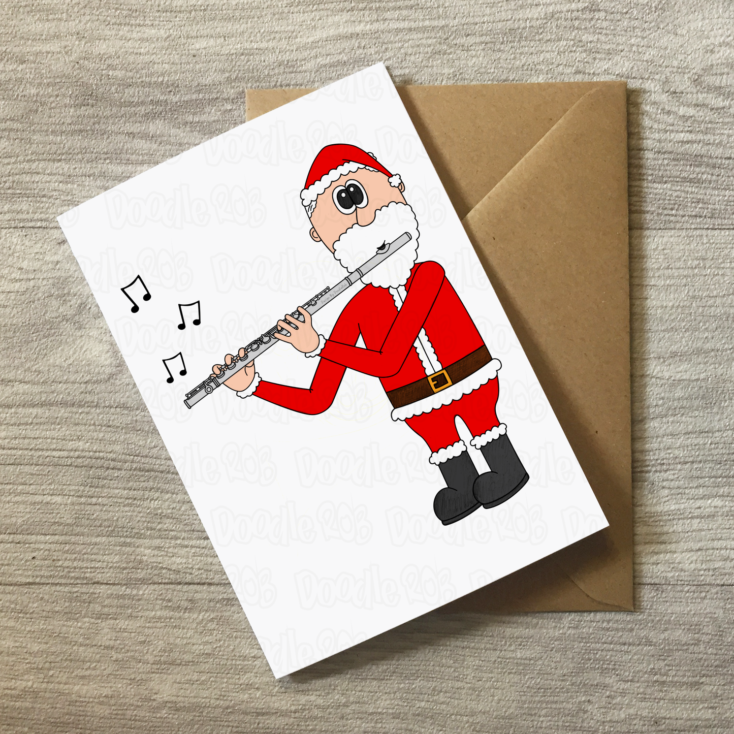 Flute Christmas Card - Santa Playing Flute - Flautist Woodwind Musician Xmas Card