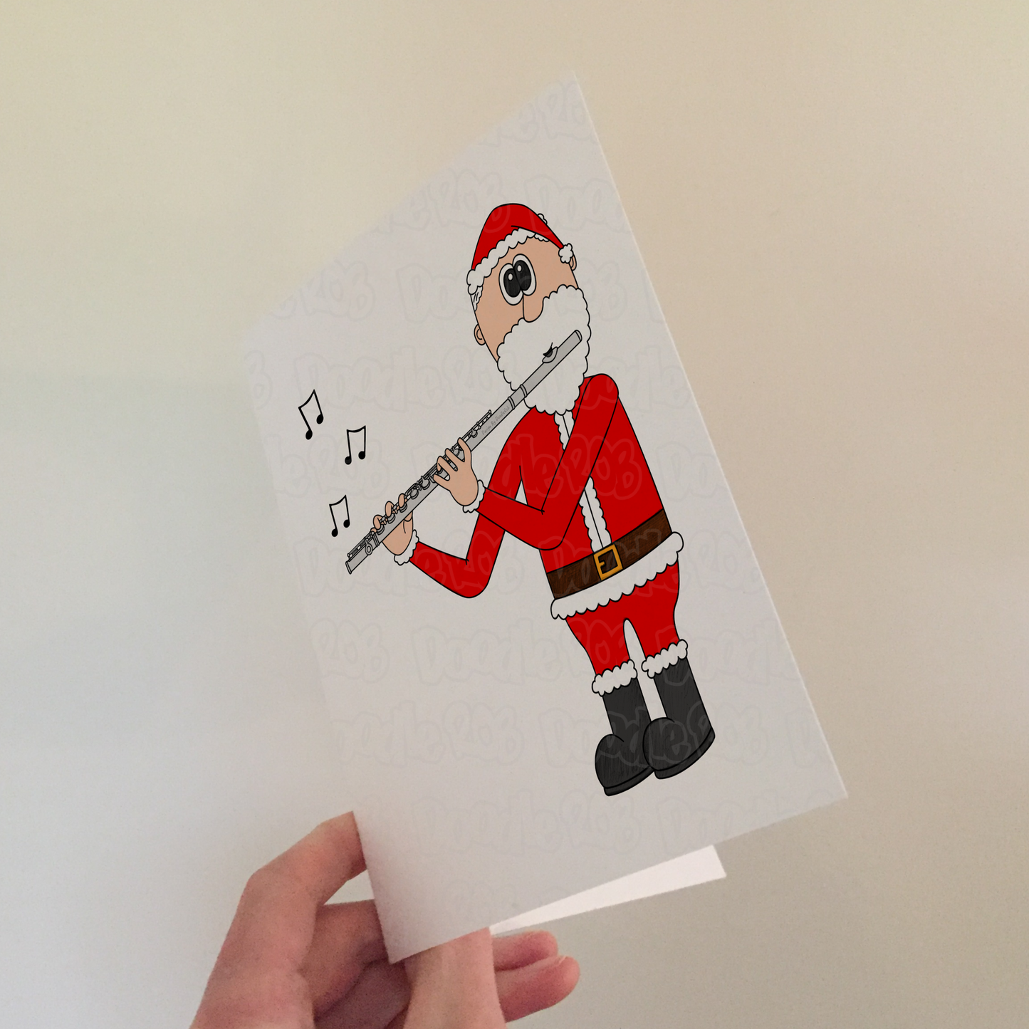 Flute Christmas Card - Santa Playing Flute - Flautist Woodwind Musician Xmas Card