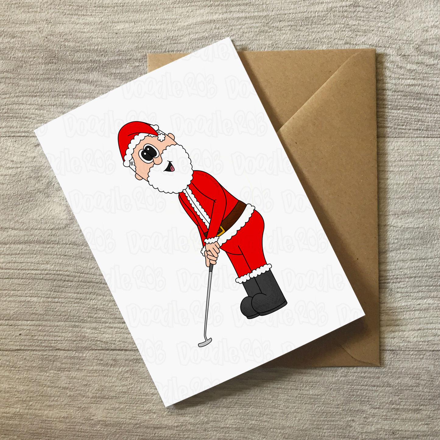 Golf Christmas Card - Santa Playing Golf (Putter) - Golfer Xmas Card