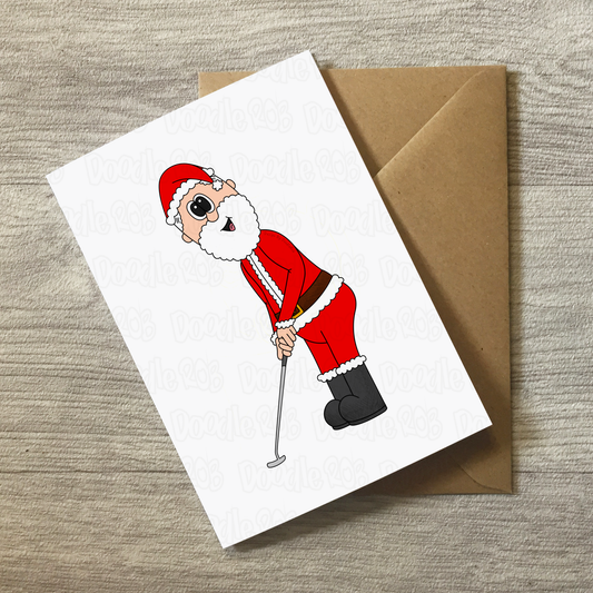 Golf Christmas Card - Santa Playing Golf (Putter) - Golfer Xmas Card