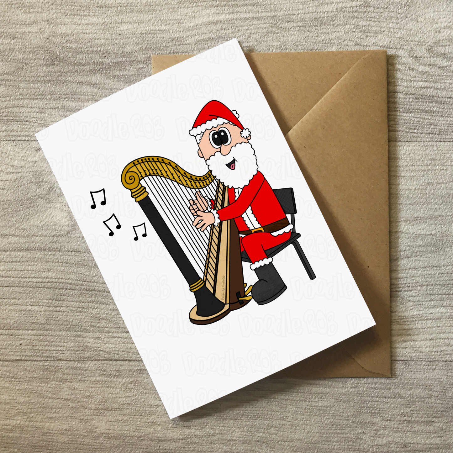 Santa Playing Harp Christmas Card - Harpist String Musician Xmas Card