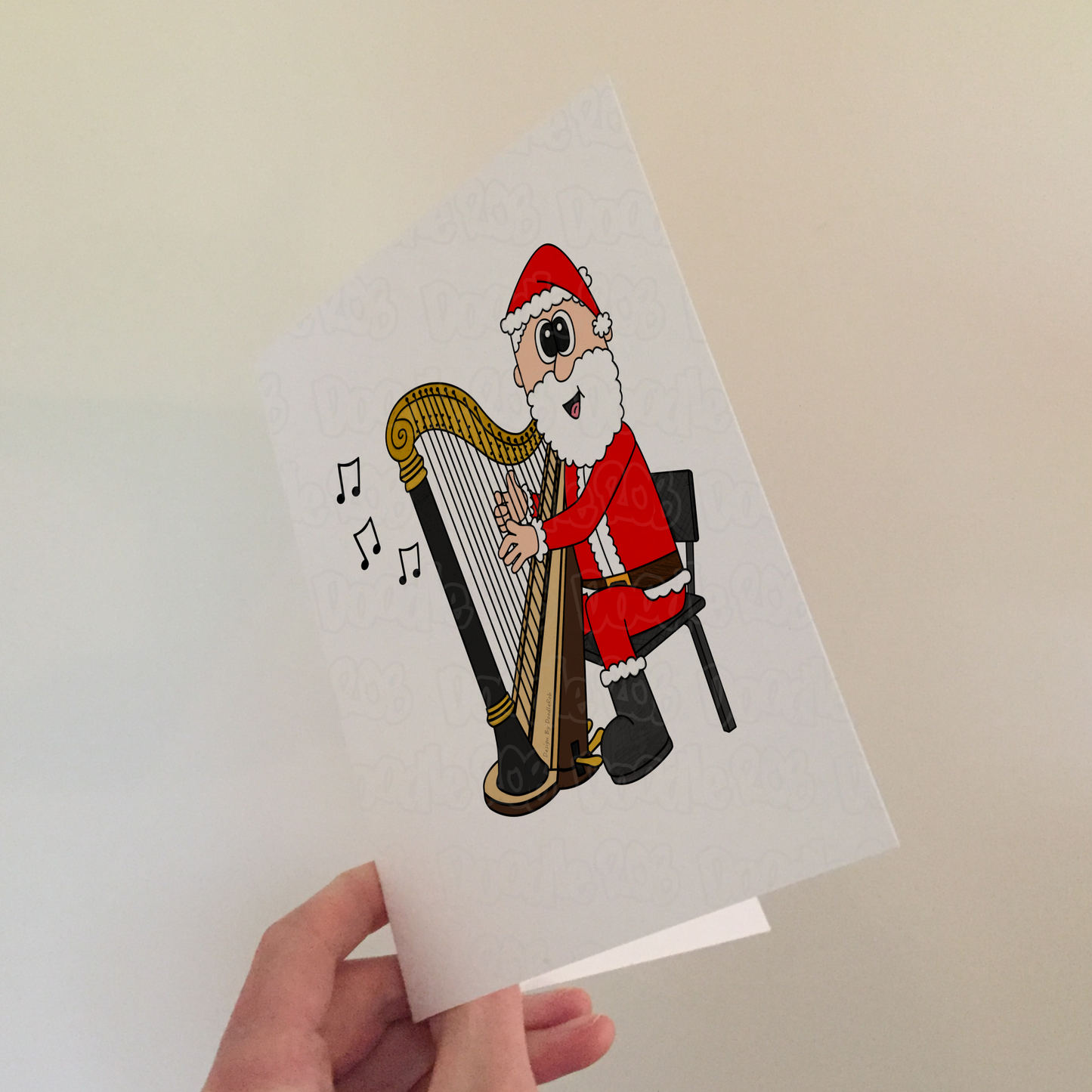Santa Playing Harp Christmas Card - Harpist String Musician Xmas Card