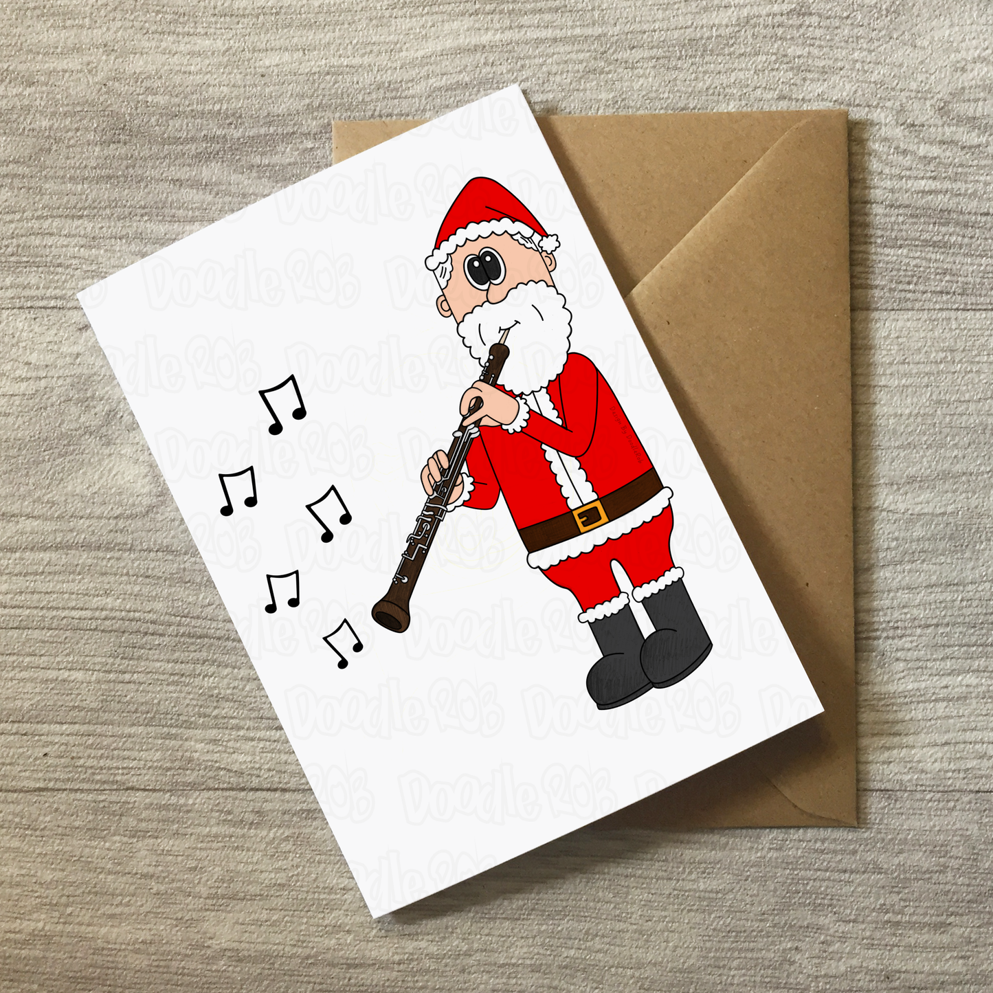 Oboe Christmas Card - Santa Playing Oboe - Oboist Woodwind Musician Xmas Card