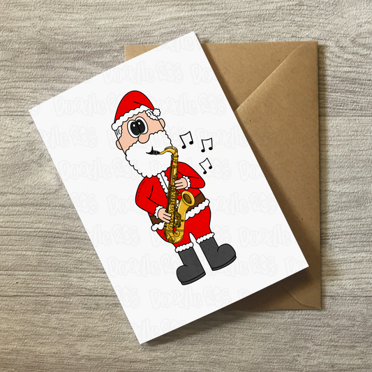 Saxophone Christmas Card - Santa Playing Saxophone - Saxophonist Xmas Card