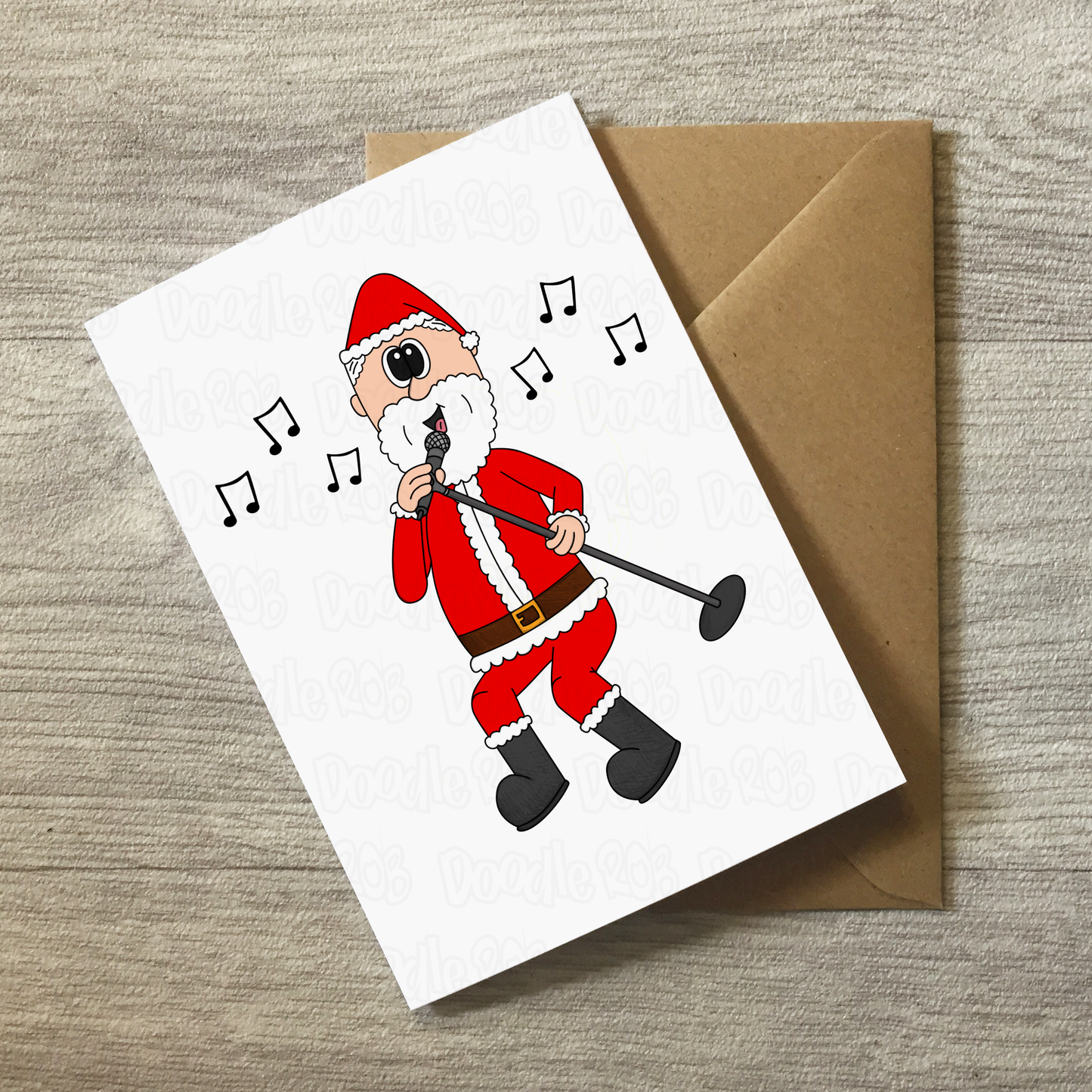 Singer Christmas Card - Santa Singing With A Microphone - Singing Teacher Xmas Card