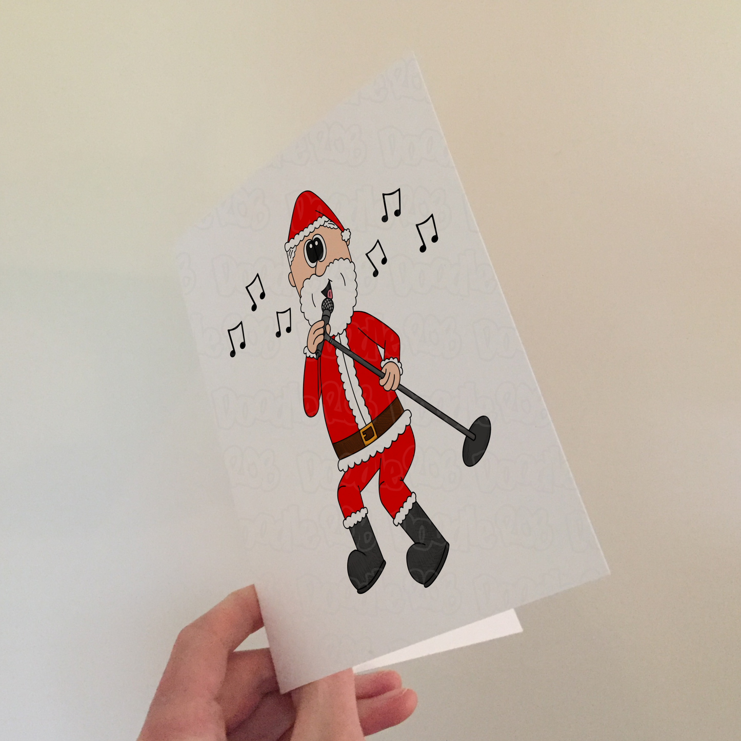 Singer Christmas Card - Santa Singing With A Microphone - Singing Teacher Xmas Card