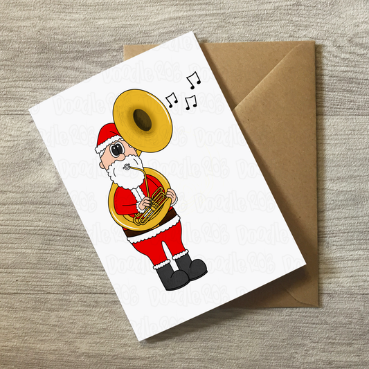 Sousaphone Christmas Card - Santa Playing Sousaphone - Sousaphonist Brass Musician Xmas Card