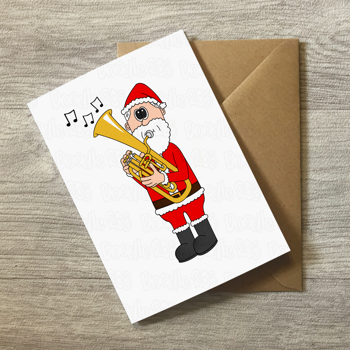 Santa Playing Tenor Horn Christmas Card - Horn Player Brass Musician Xmas Card