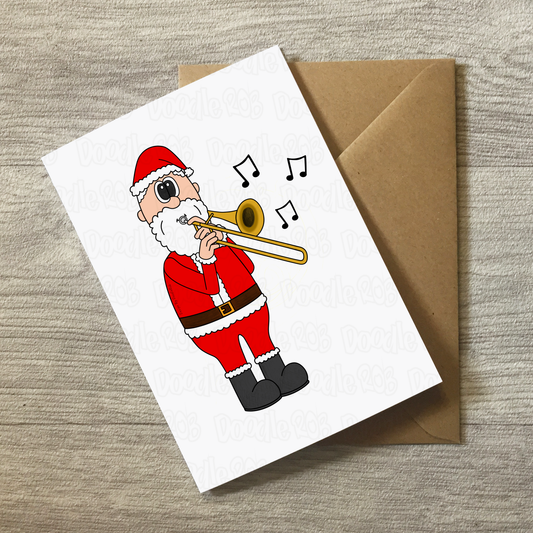 Santa Playing Trombone Christmas Card - Trombonist Brass Musician Xmas Card