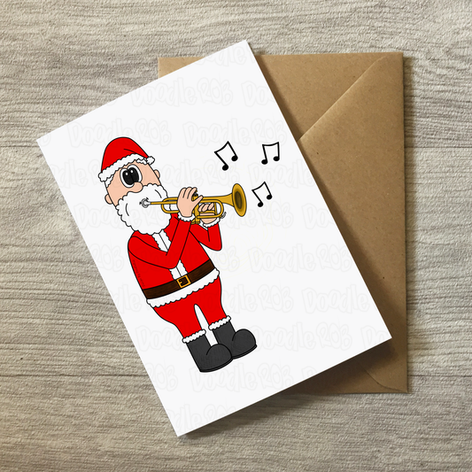 Santa Playing Trumpet Christmas Card - Trumpeter Brass Musician Xmas Card
